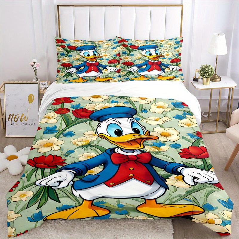 3pcs Donald Duck Floral Quilt Cover Set (1 Quilt Cover + 2 Pillowcases Without Pillow Core), High-Definition Printing for Home and Dormitory