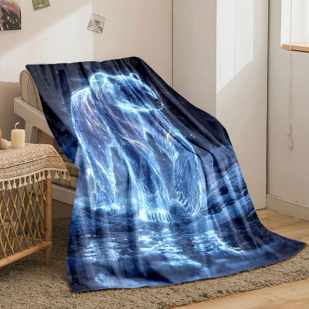 Glowing Bear In Mystical Night Scene Print Blanket Soft and Cozy Perfect for the Living Room Bed Sofa or a Nap,gift