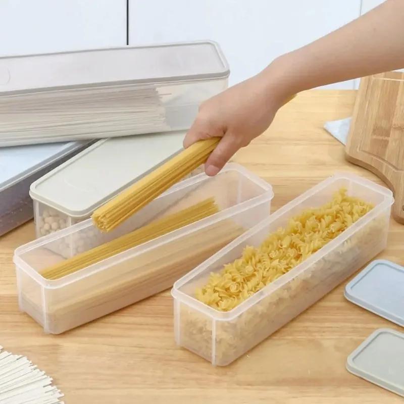 1PC Household Noodle Spaghetti Container Transparent Cereal Preservation Storage Box with Cover Spaghetti Box Food Container