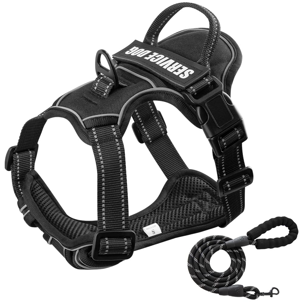 

OYANTEN Dog Reflective Black Pattern Harness, Anti-Slip, Anti-Pull, Breathable, Lightweight, Material, 1.5m Lead, (Size Small, Black)