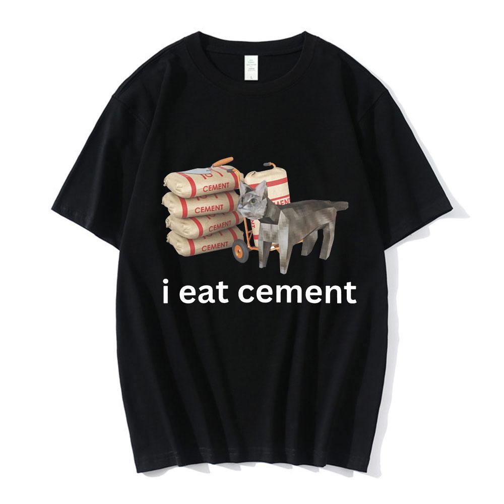 I Eat CeUnisext Low Poly Cat Funny Meme T Shirt Unisex Women Fashion Vintage Short Sleeve T Shirts High Quality Cotton Loose Tshirts