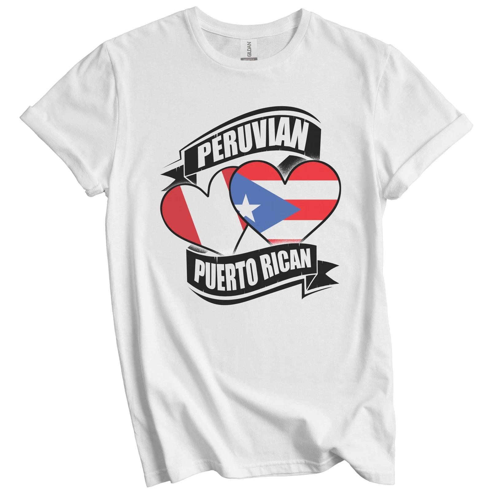 Peruvian Puerto Rican Hearts Peru Puerto Rico Flags T-Shirt M