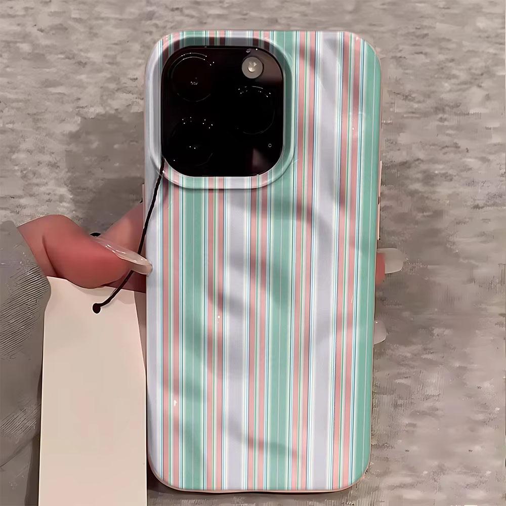 Luxurious Green Purple Stripes Phone Case For iPhone 17 14 15 Pro Max 13 12 11 16 15 Plus Air Concave Convex Silicone Soft Cover