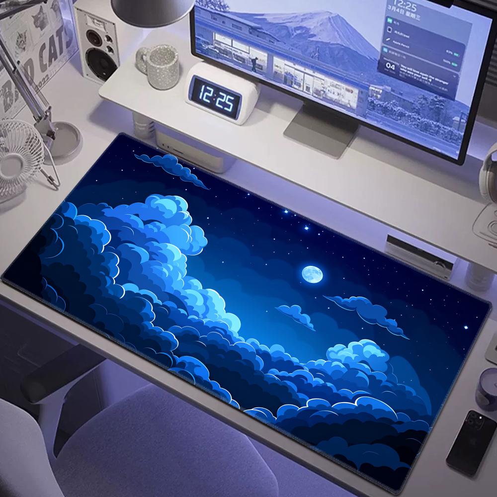HYBXAXC Fluffy Blue White Cloud Aesthetic Giant Desk Pad Kawaii Style Nonslip Game Laptop Mouse Mat
