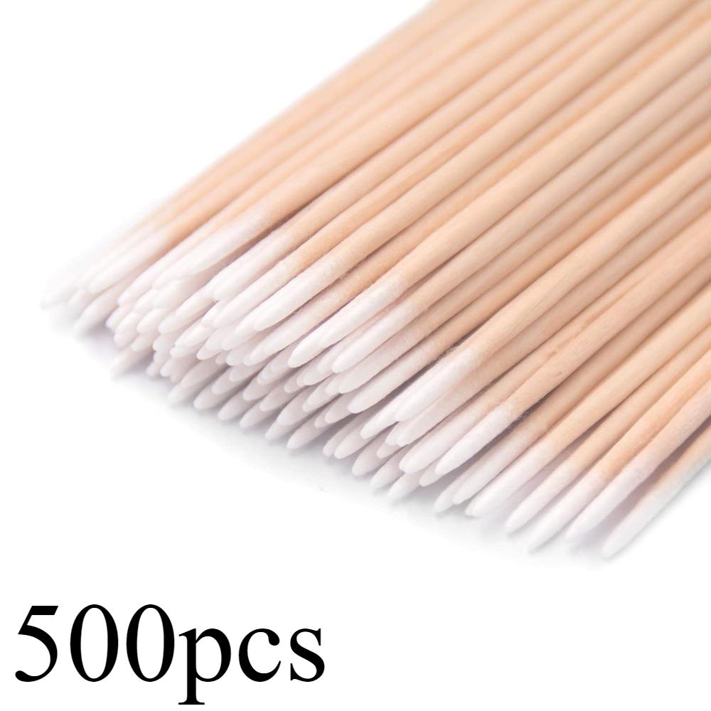 

100/300/500 шт. Короткая деревянная ручка с маленьким заостренным кончиком, ватный тампон для бровей, тату, косметика, перманентные принадлежности, косметические аппликаторы, палочки жёлтый
