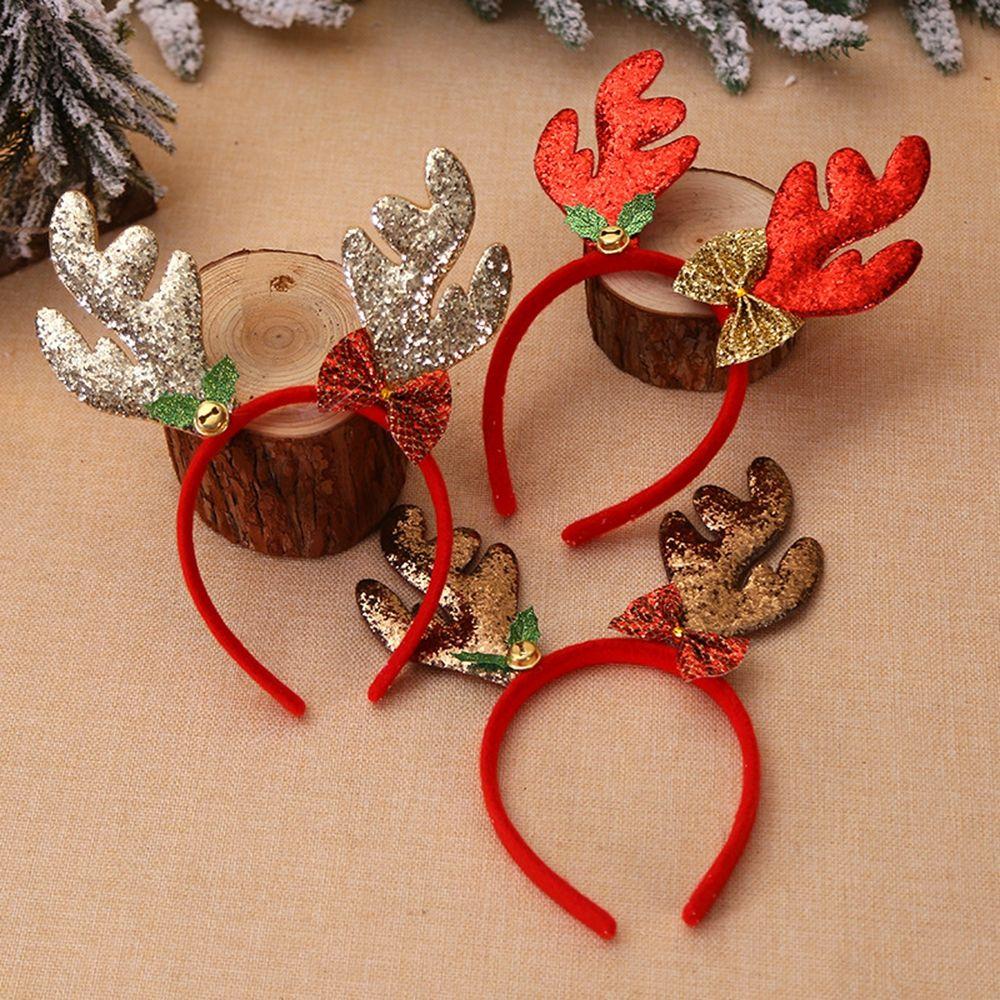 Dress Up Elk Bells Christmas Hair Band Antlers Headband Female Plush Hair Hoop Christmas Decoration