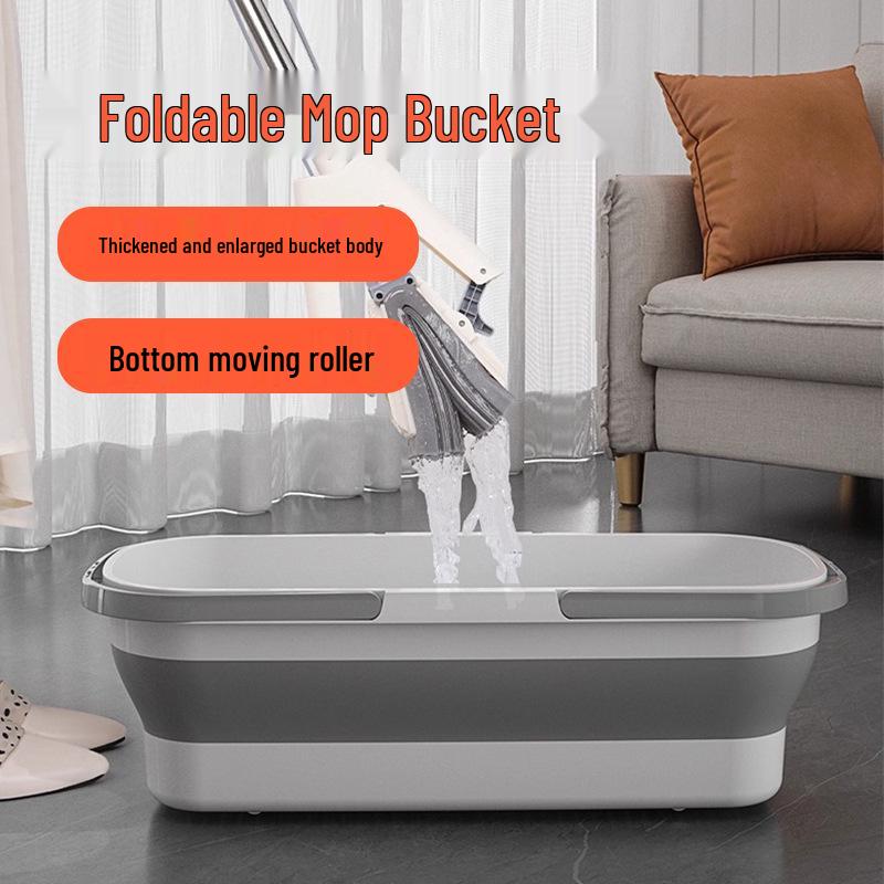 Foldable Bucket Wash Mop: Portable, Flat Design for Car & Home Use