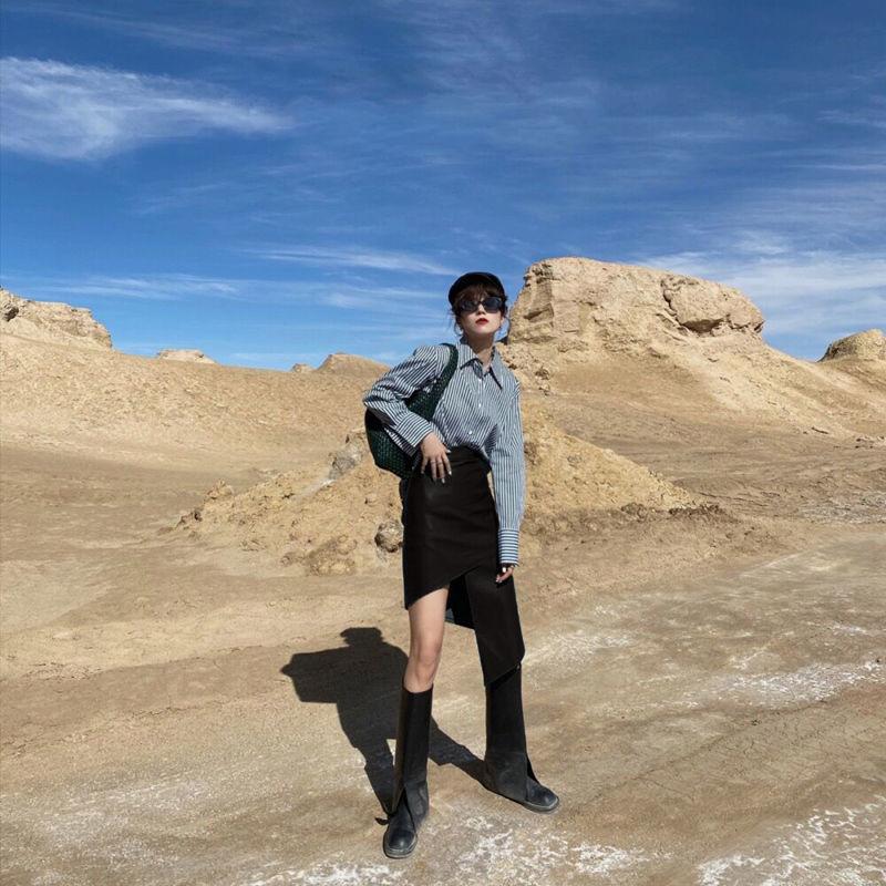 Vintage High Waist Irregular Leather Skirt for Women, Perfect for Spring