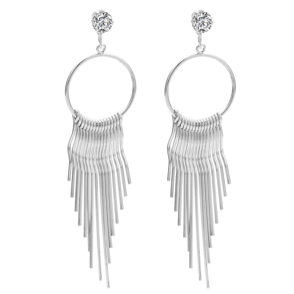 Korean Version of Zircon Exaggerated Women's European and American Metal Long Fringed Earrings Fashion Studs Earrings Jewelry