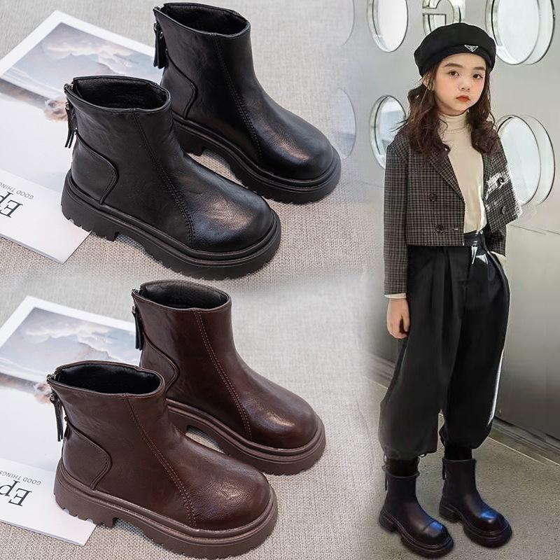 Girls' Martin Boots2026New autumn and winter children's warm cotton boots, girls' plush short boots, British style leather boots