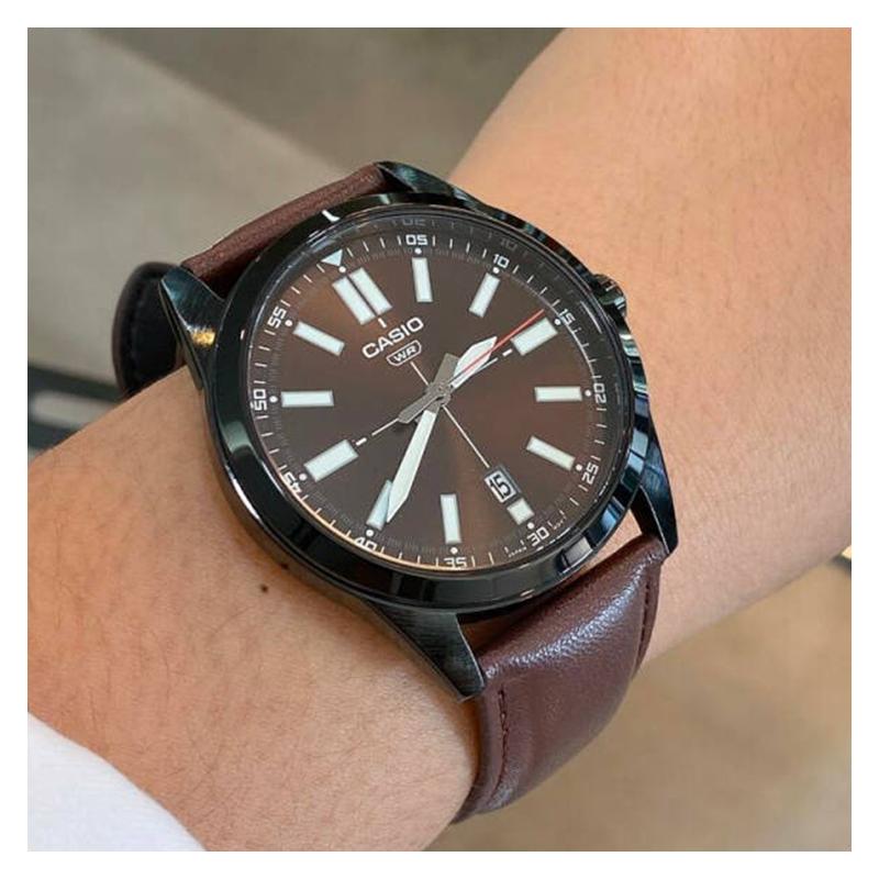 Casio STANDARD Series Men's Analog Watch Series Classic Casual Date Display Waterproof Quartz Movement Leather Strap Japanese and Korean MTP-VD02BL-5E