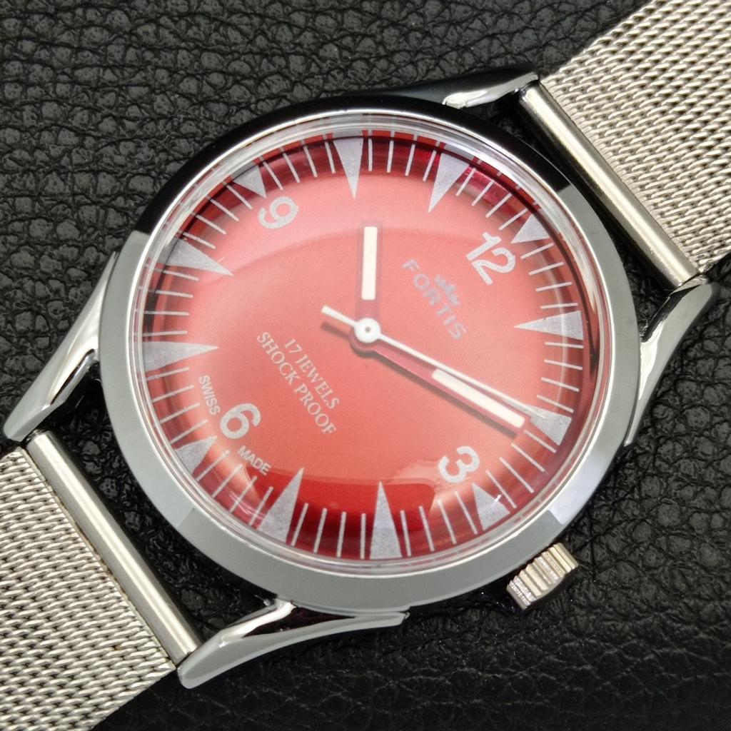 REFURBISHED VINTAGE HAND-WINDING SWISS MENS RED COLOR DIAL WATCH a701030-5 R205a-a701030