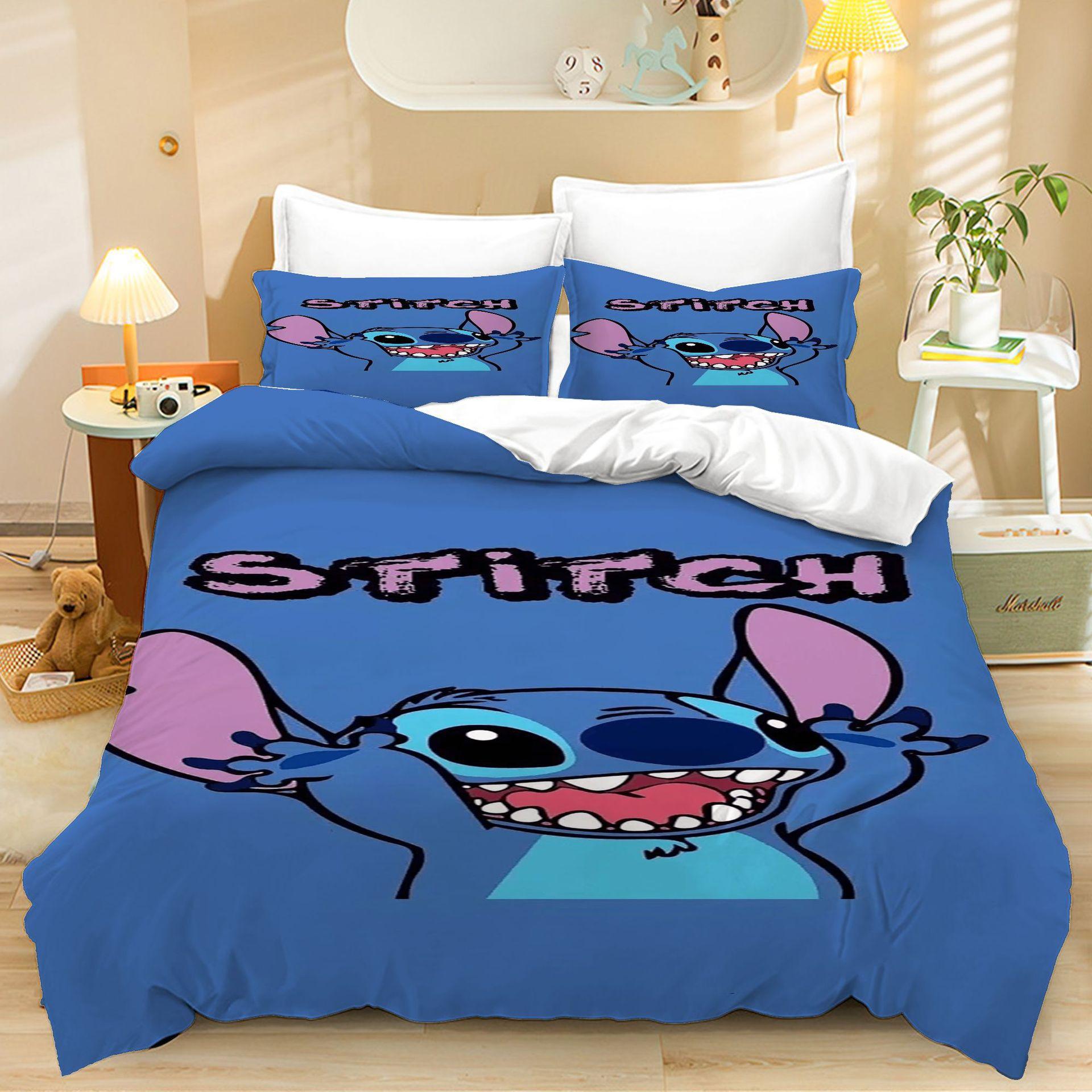 

Домашний текстиль Комплект из трех предметов Цифровая печать Синий Мультяшный Стеганое одеяло Наволочка Постельное белье 90 * 200