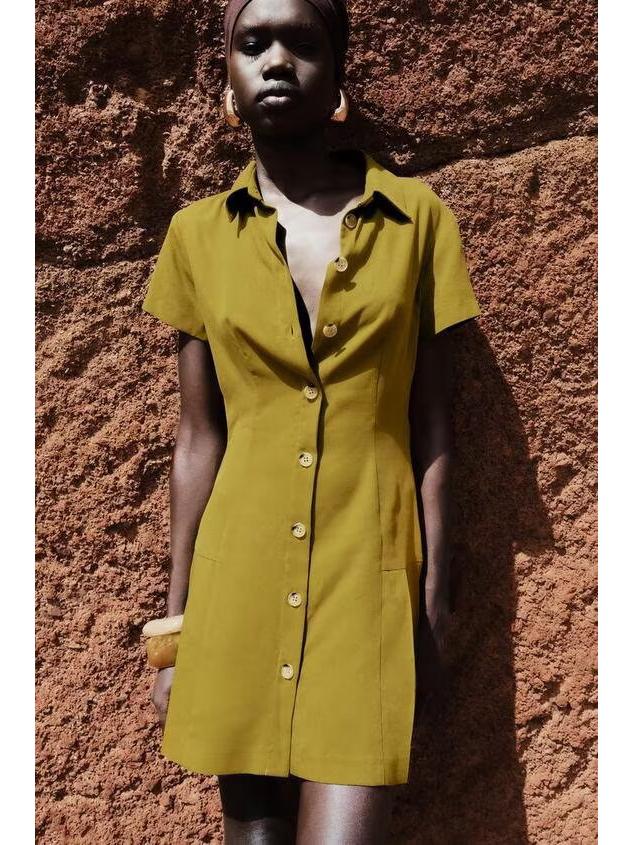 2025 Summer Women's Shirt-Style Commuting Mini Dress - European & American Design, Short-Sleeve.