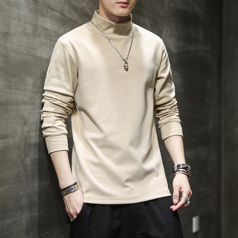 Developer Half Turtleneck Base Shirt Men's Autumn and Winter Warm Long-sleeved T-shirt Underwear Double-sided Velvet T-shirt Men's Top