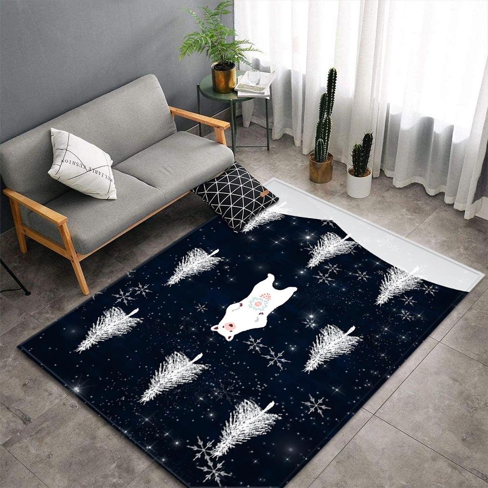 Christmas Tree Living Room Area Rug Xmas Gift Carpet Kids Play Bedroom Rug Santa Claus Print Home Decor Doormat Kitchen Floormat