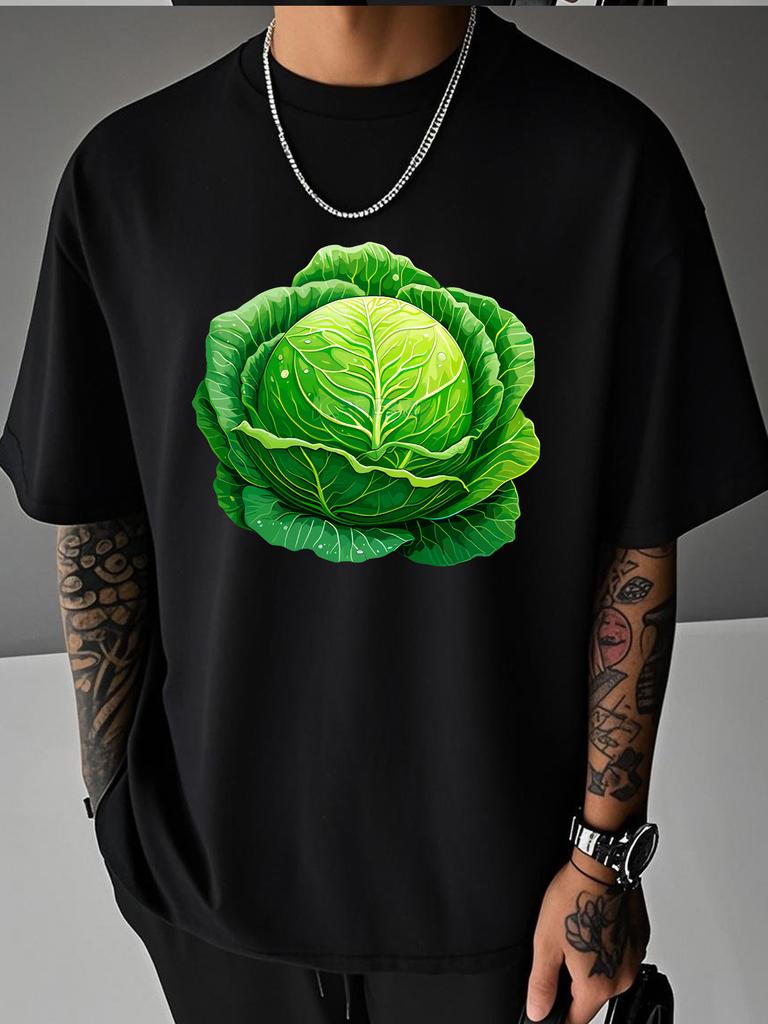 Unisex Summer Oversized T Shirt Green Cabbage Vegetable Graphic Short Sleeve Loose Tees Streetwear Male Daily Casual Fashion Tops
