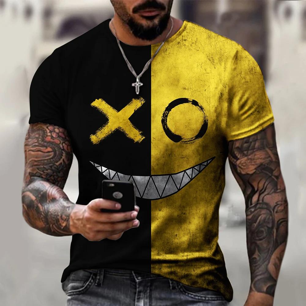 Men's T-shirt Casual Short Sleeved Hip-hop Smiling Face Printed T-shirt