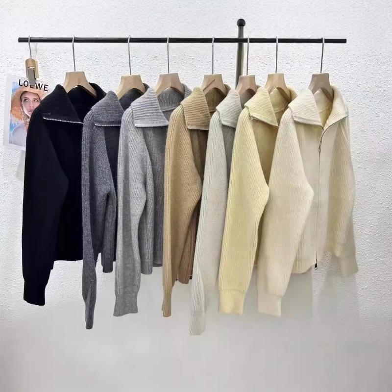 Soft Waxy Double Zipper Sweater Jacket Women's Autumn and Winter New Solid Color Lazy Wind Knitted Sweater Cardigan Women