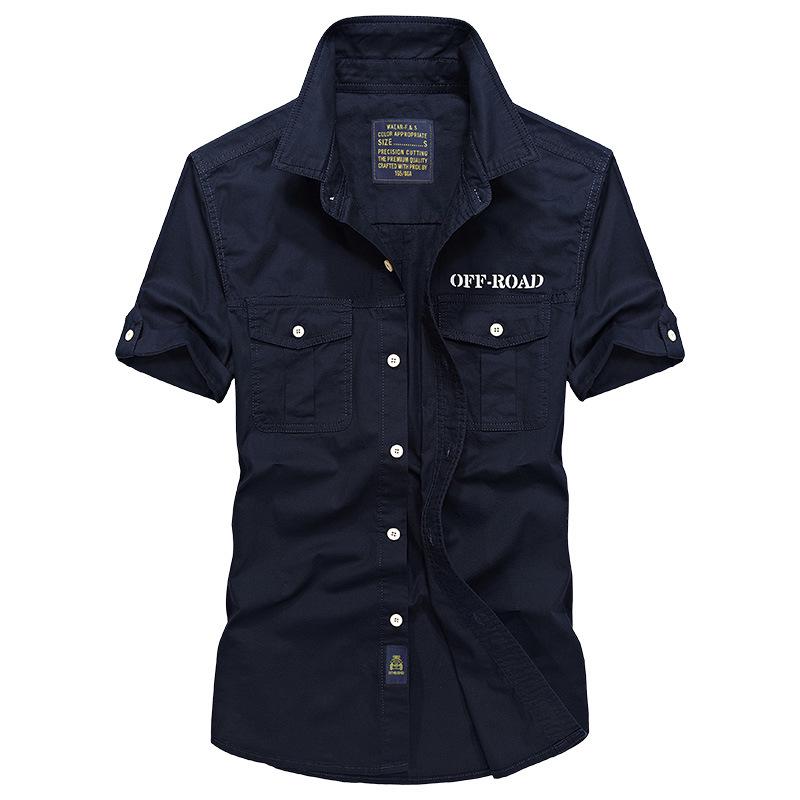2024 Men's Washed Cotton Short Sleeve Military Shirt, Loose Fit Plus Size Outdoor Workwear