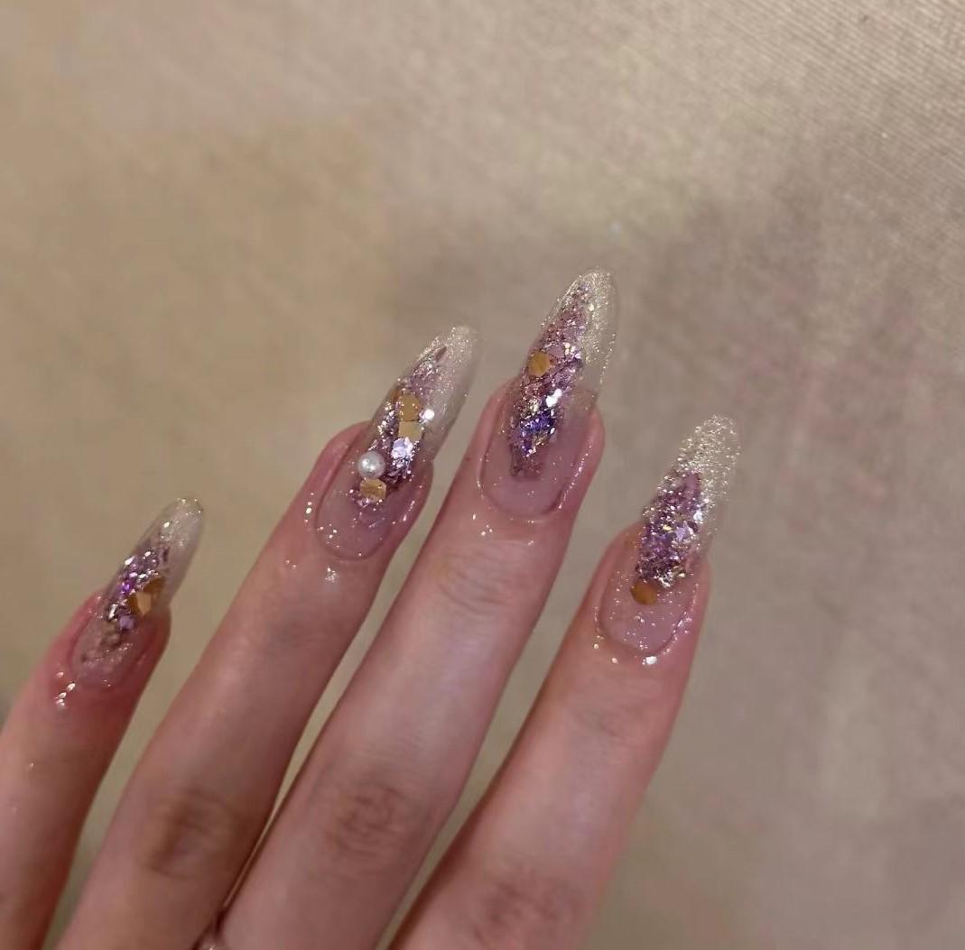 Romantic Star Purple Sparkle Burst Press-On Nails - Handmade, Versatile, Ideal for Daily Use Small