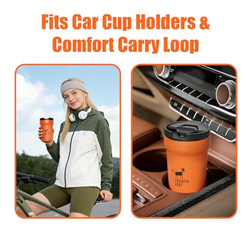 CHEERFUL GOAT Coffee Mug with Ceramic Liner – Stainless Steel Travel Insulated Tumbler with Built-in Ceramic Liner and Lid, 12oz Leakproof Cup – Perfe