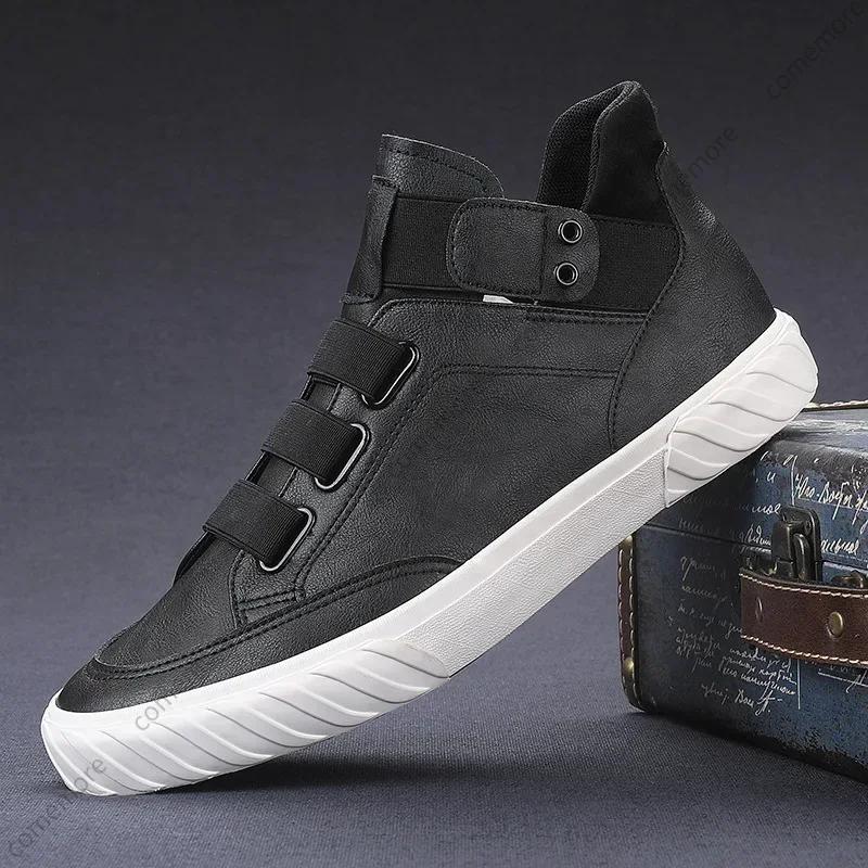 Men's Leather Shoes Korean Trend Comfortable Loafer British Fashion Mens High Top Sneakers New Moccasins De Hombre