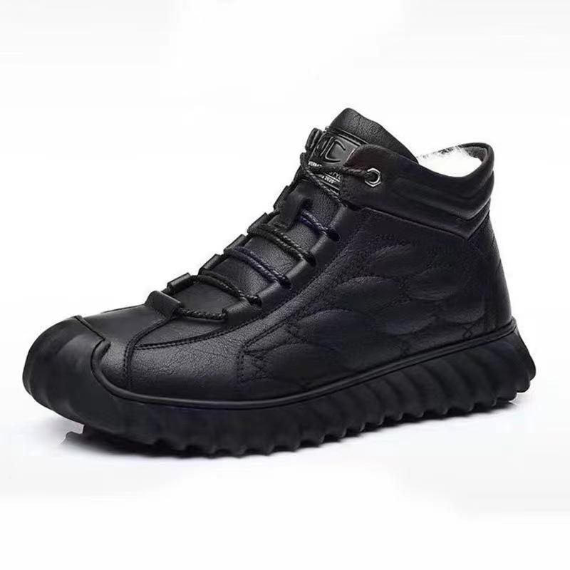 Winter Cotton Shoes for Men Winter High Top Leather Shoes with Thick Velvet Business Casual Shoes Outdoor Casual Sports Shoes