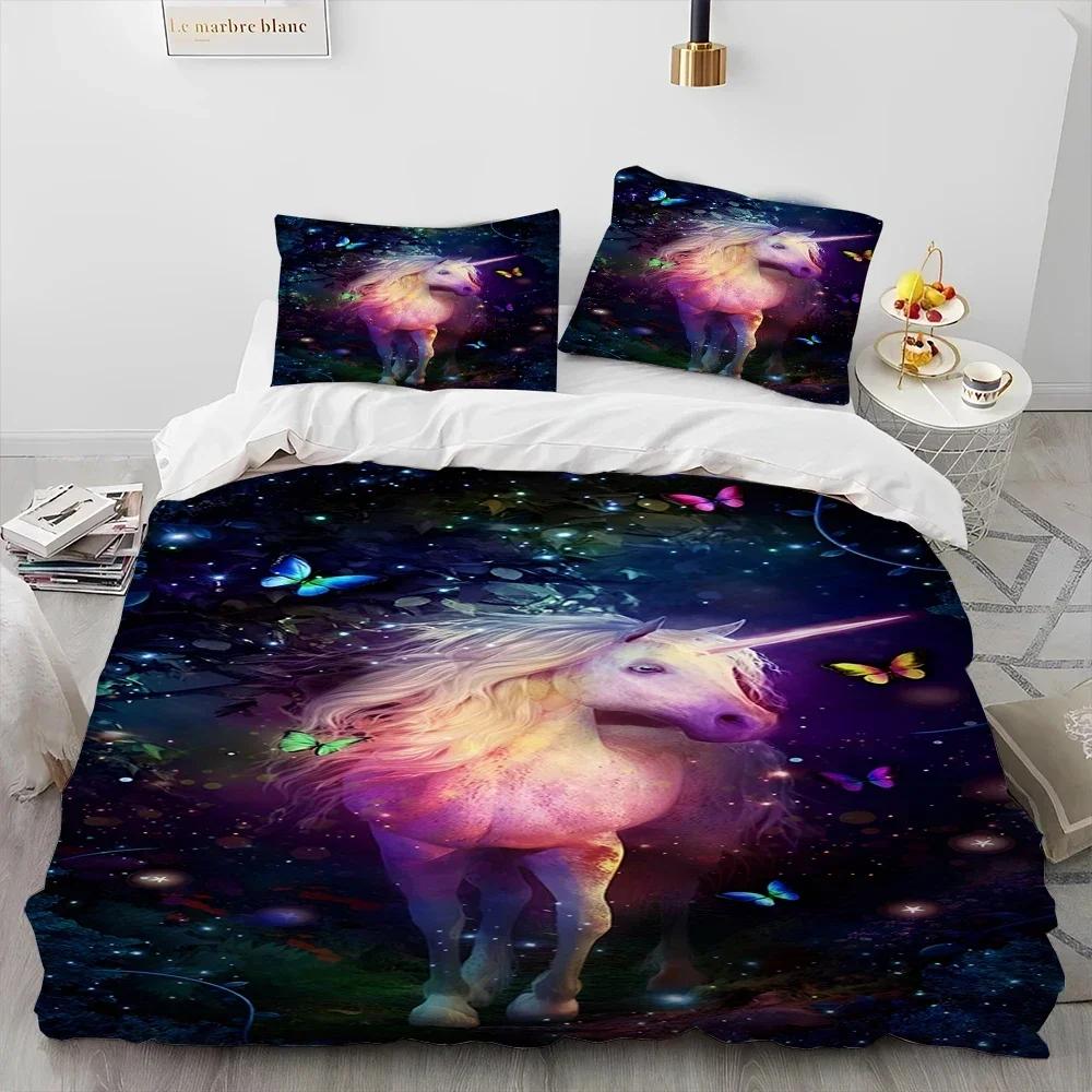 Luxury New 3D Print Unicorn Cute Cartoon Comforter Bedding Set,Duvet Cover Bed Set Quilt Cover Pillowcase,Queen Bedding Set