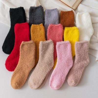 Womens Winter Fluffy Long Socks Thick Warm Coral Fleece Sleep Floor Candy Color
