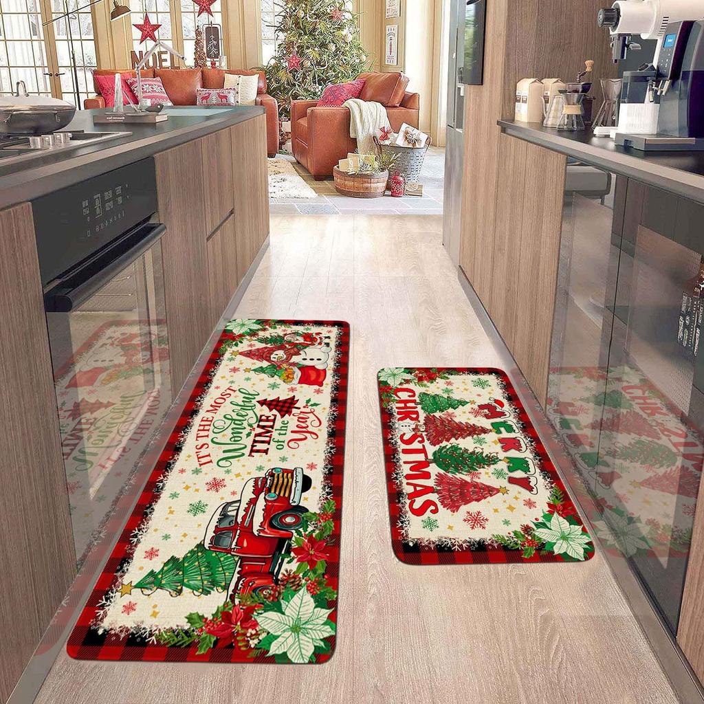 VIKAMA Christmas Vintage Carpet Home Decor, Kitchen, Bathroom, Living Room Corridor, Running Rug, Anti-Slip And Stain-Resistant