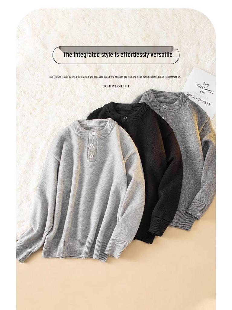 2025 Men's High-Quality Solid Color Retro Henley Knitwear for Autumn/Winter