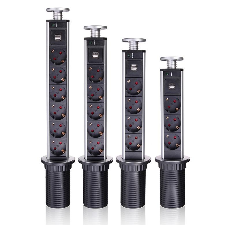 1000mA 220V 3/4/5/6 Power Kitchen Table Pull Up Socket Electrical Desktop Sockets 1 Led+2 charge USB Aluminum Shelf