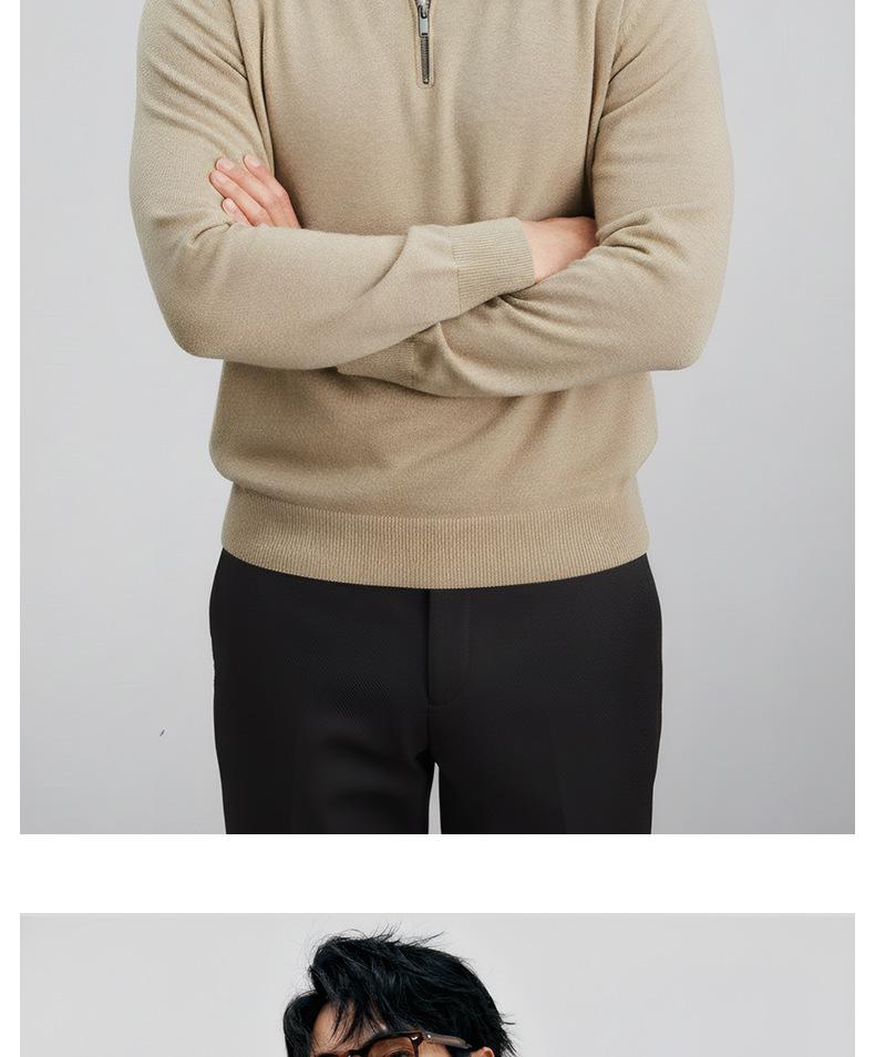 Luxurious, Soft, and Skin-friendly Men's Slim-fit Half-zip Stand-collar Wool Sweater; Thickened for Warmth In Autumn and Winter.