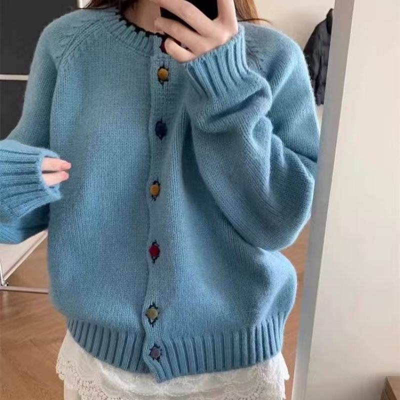 Farbblock-Strickjacke im koreanischen Stil für Damen - Herbst/Winter Kollektion 2025, Lockerer Schnitt & Weicher Stoff