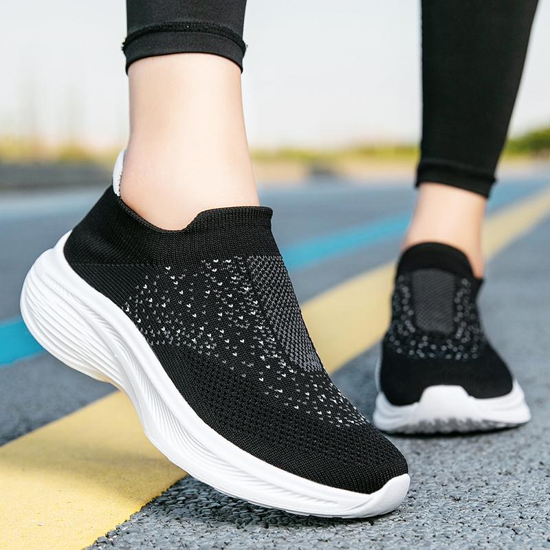 Women Mesh Walking Shoes 3CM Summer Loafers Outdoor Light Flats Black Breathable Fitness Sports Sneakers Comfortable Size 35-41