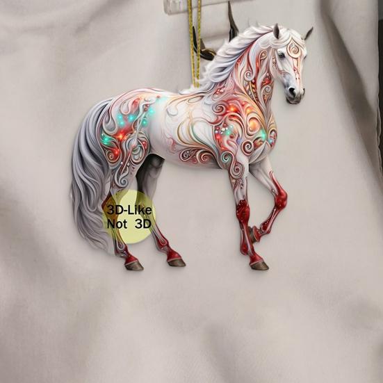 Yousheng 6 Stück Pferd Weihnachtsschmuck für Baum 2D Acryl Hängende Deko Geschenk für Pferdeliebhaber Elegante Weihnachts-Erinnerungsdekoration