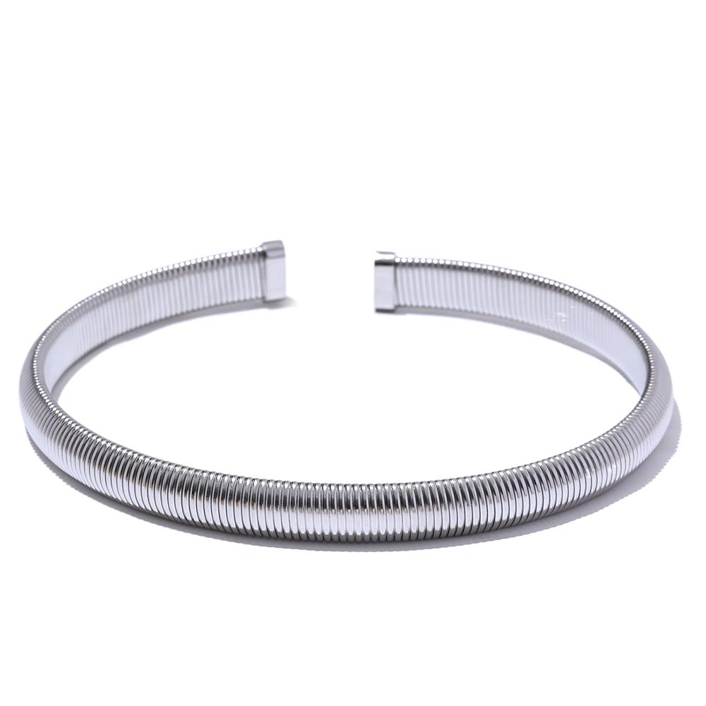 Yhpup 316l Stainless Steel Thick Elastic Torques Necklace for Women Waterproof 18K PVD Plated Texture Statement Choker Jewelry