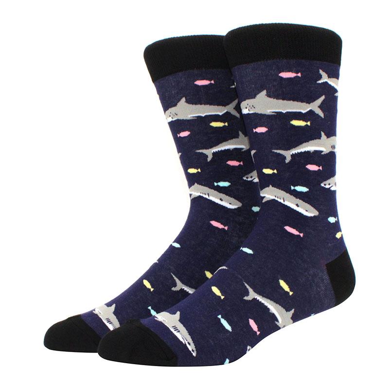 1 Pair Men's Fun Hip Hop Skateboard Beer Happy Art Print Mid Socks, EU38-46