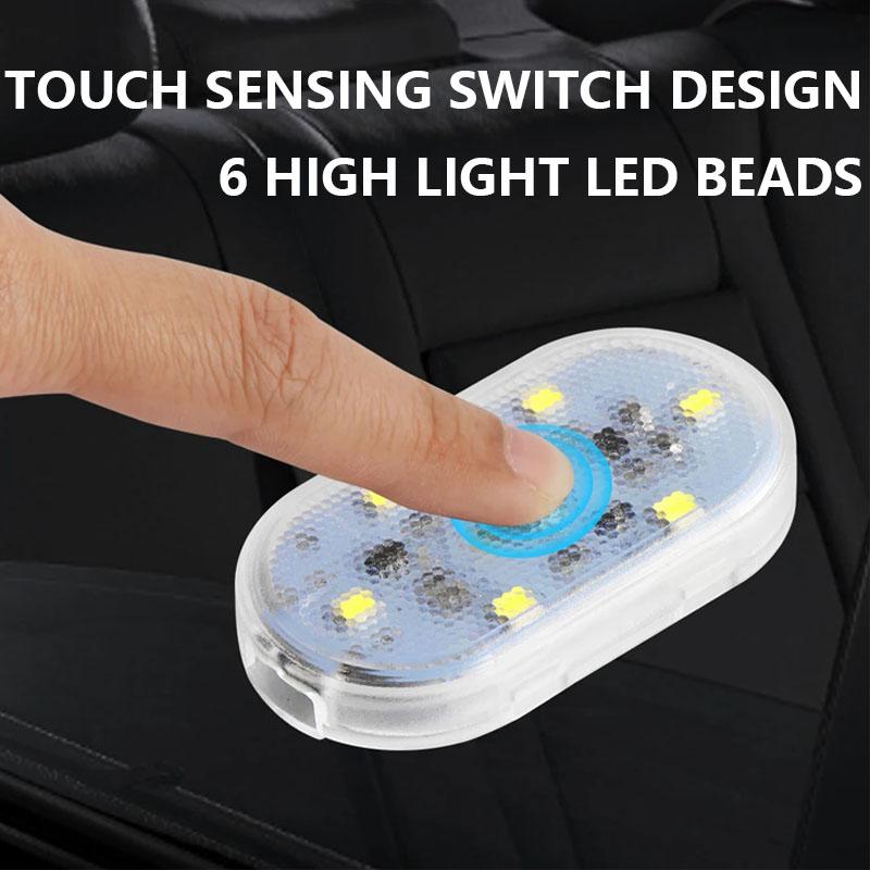2/4Pcs Car Interior Atmosphere Lights Finger Touch Sensor Mini LED Reading Lamp USB Charging Auto Door Light Roof Ceiling Lamp