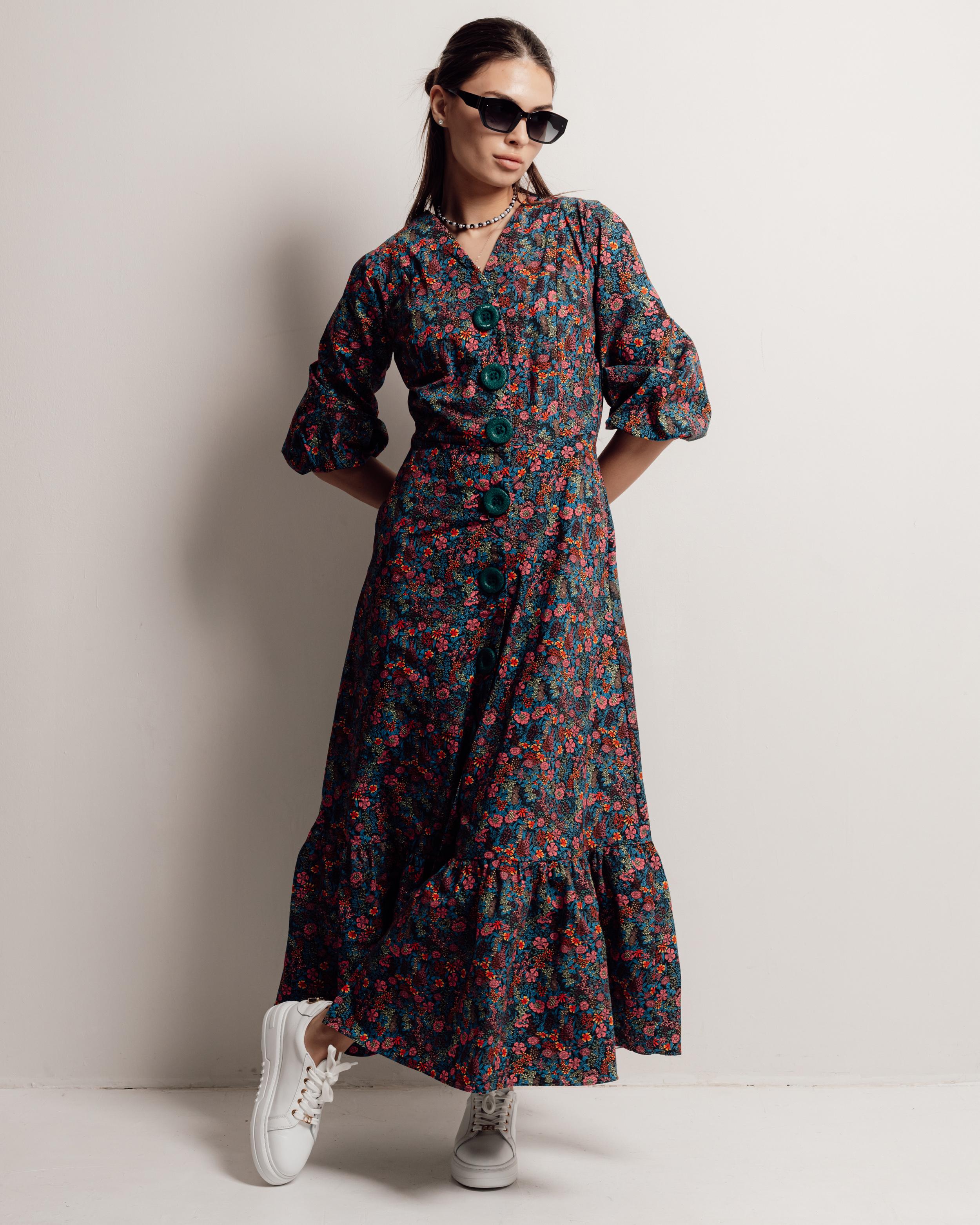 

Summer dress long with flowers Samsara 6672 36 blue 42 синій