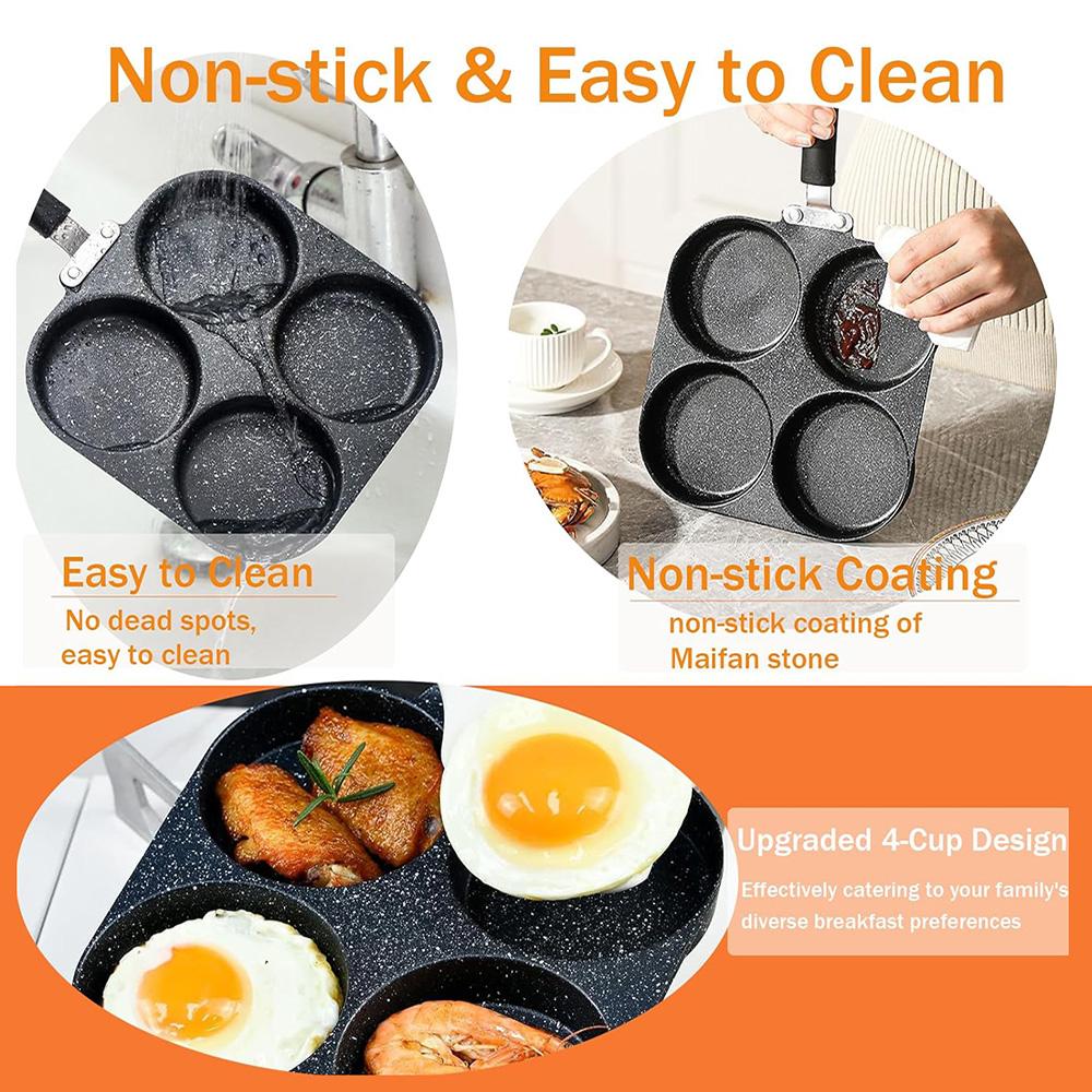 Four hole non stick frying pan - perfect for eggs, pancakes, etc. | Durable iron material | Perfect for home and restaurant use