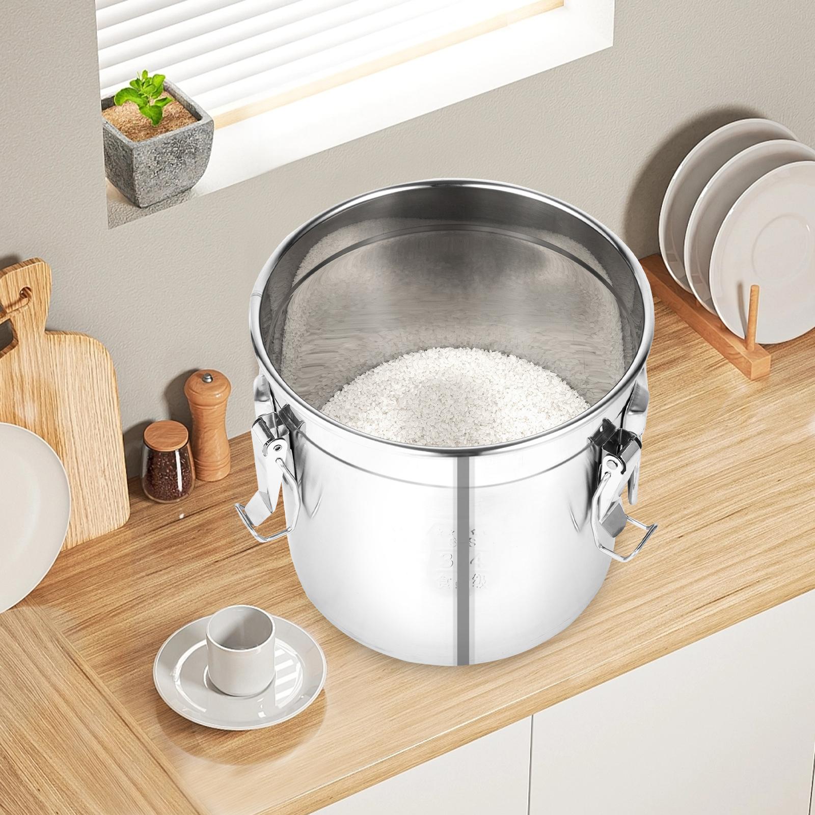 Premium 304 Stainless Steel Rice Storage Container, 12L/3.17gal Airtight Kitchen Grain Bin, Free Standing Food-Grade Canister серебряный