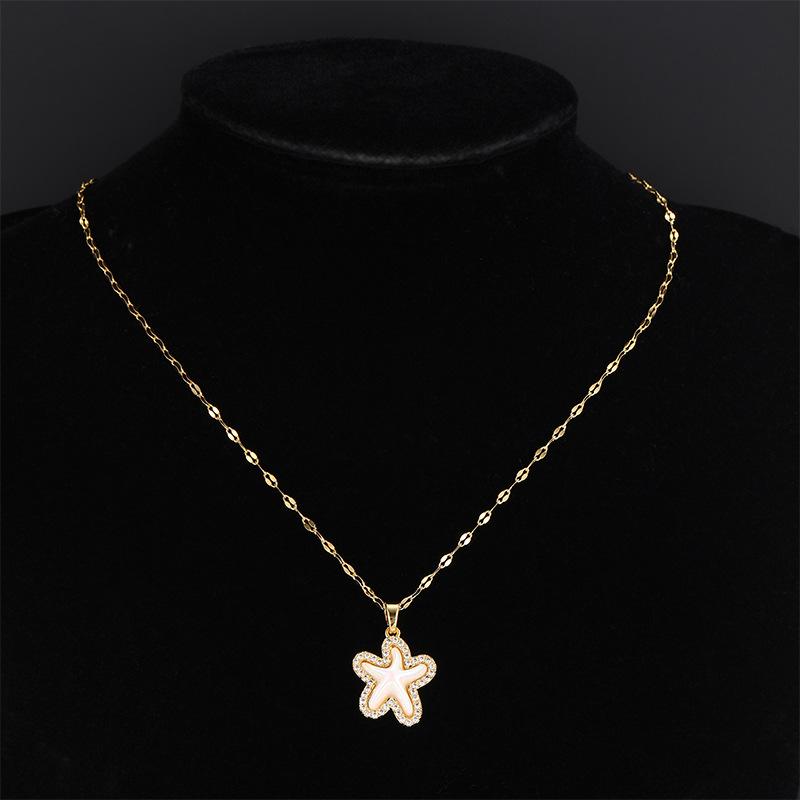 Xiulu Starfish Pearl Necklace Women'S High Sense Versatile Trend Micro-Inlaid Pendant Collarbone Chain