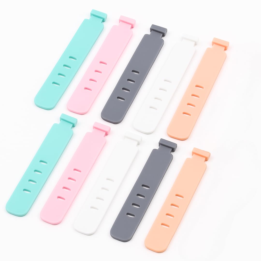 

10-piece set random color silicone cable bands binding cord clips wiring organization reusable storage small item compatible USB charging cables