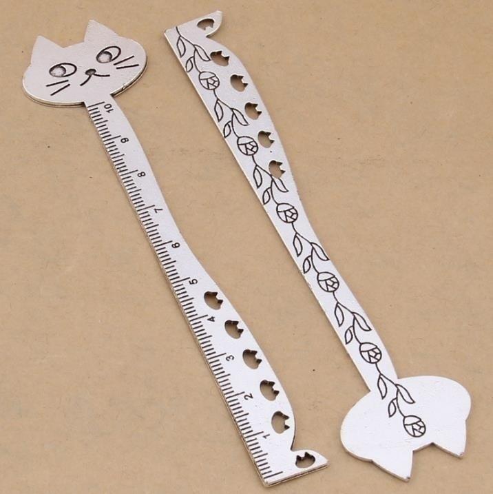 1 Stück Niedlich Kawaii Retro Vintage Metall Katze Spitze Lineal Lesezeichen Schulbürobedarf Schreibwaren Ellen Brook Geschenk Nähen Zeichnen