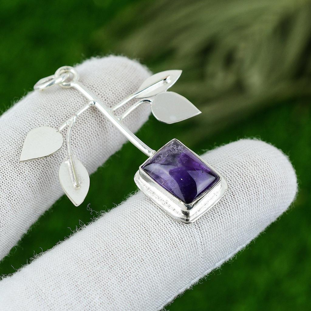 Regalo de Aniversario Para Ella Colgante de Piedra Semipreciosa Amatista Estrella Natural Plata 925