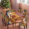 Christmas Santa Print Waterproof Polyester Tablecloth and Chair Covers Set for Dining Room