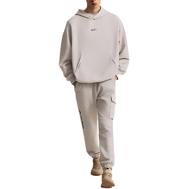 Li Ning Wade Christmas Collection, Hooded Long Sleeved Loose Fit Fleece Lined Sweatshirt Men's Heather Gray Tile Gray AWDU651-4