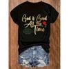 Womens Plus Size God Is Good All The Time Print Crew Neck T Shirt Polyester Knit Medium Stretch 180g M² All Season Black
